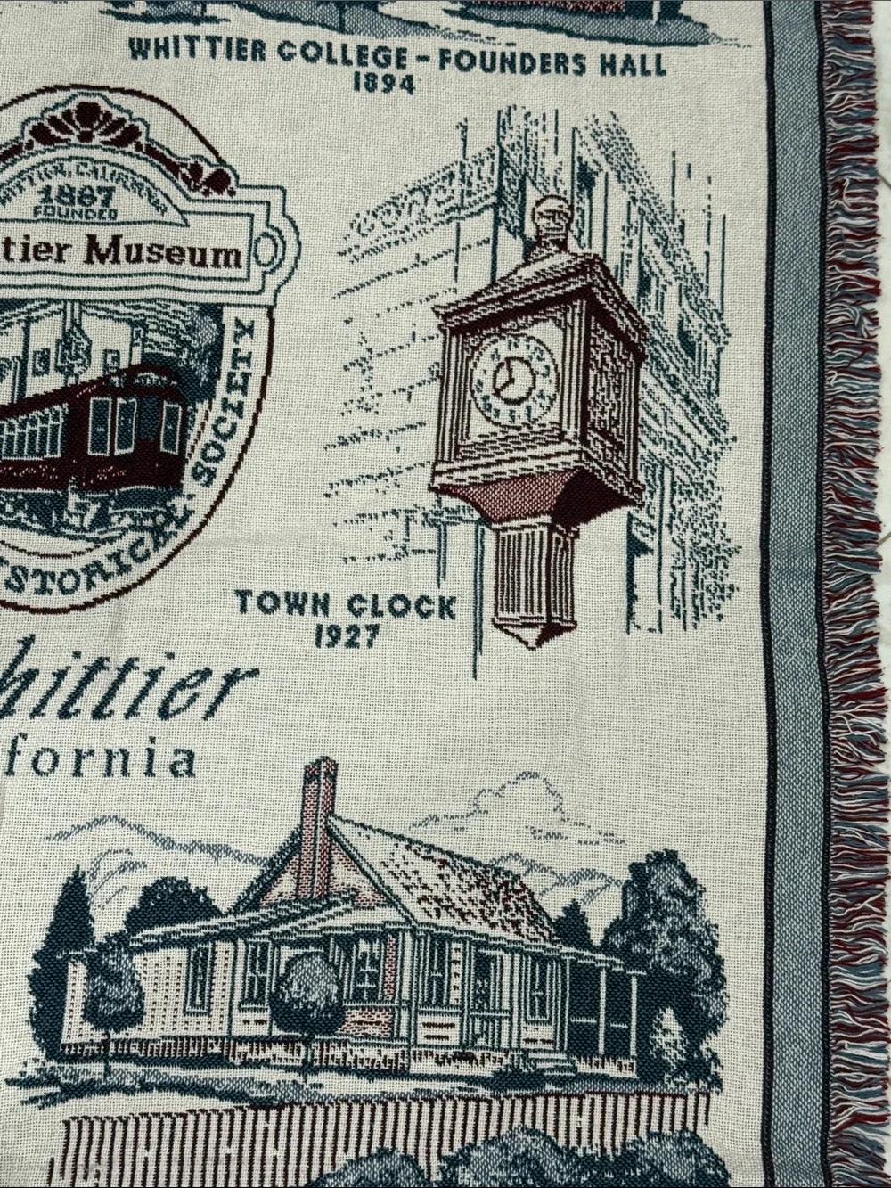 Whittier Museum -California Souvenir Tapestry Throw Blanket Scenes 48” by 68”